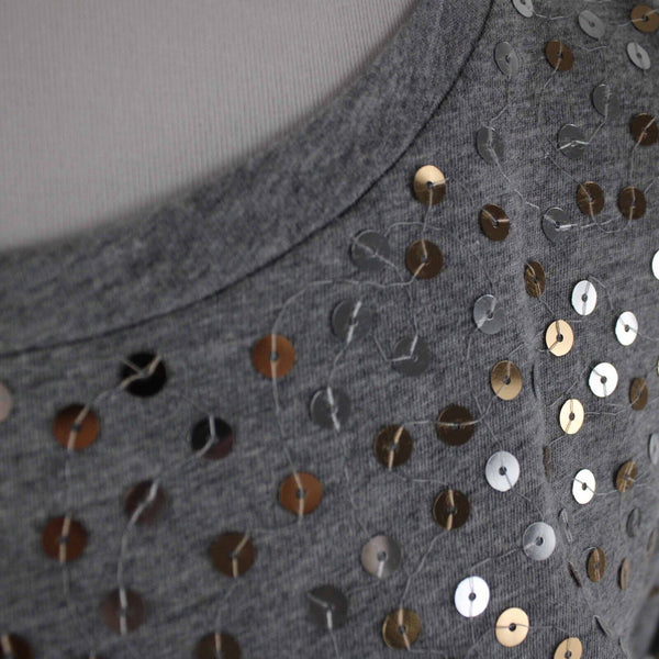 J Crew NEW Sz M Gray Sequin Gold Silver Short Sleeve 100% Cotton Tee Shirt