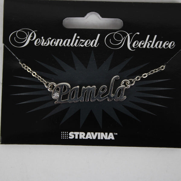 PAMELA NEW Name Silvertone Rhinestone 14.5" w 4.5" Multi Ring Extender Necklace
