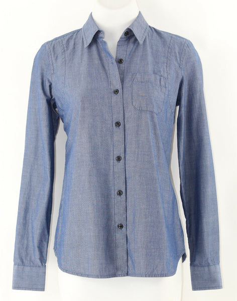 Q Mack XS Blue Polished Button Front 100% Cotton Shirt Top