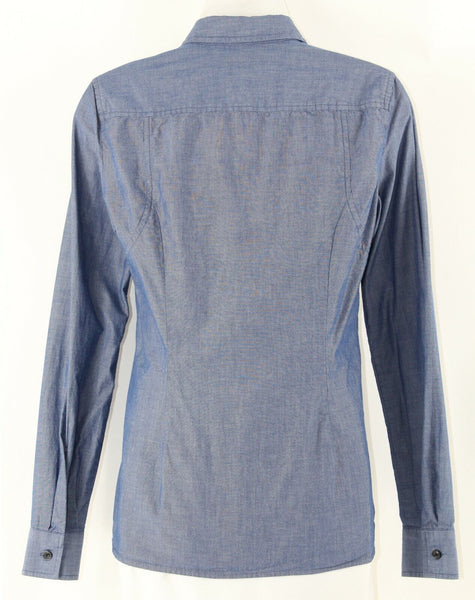 Q Mack XS Blue Polished Button Front 100% Cotton Shirt Top
