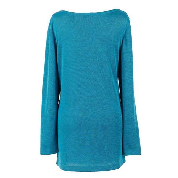 Saint Tropez West Sz 8 Teal Boatneck Side Slit 100% Polyester Knit Tunic Top