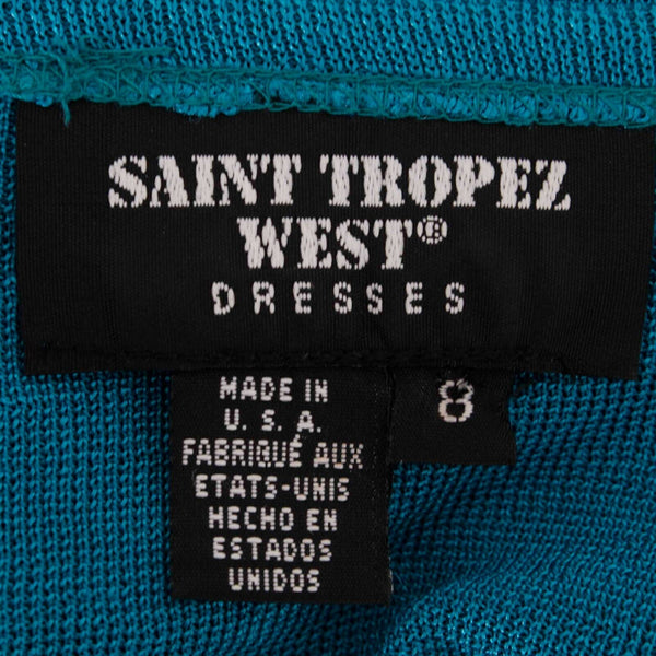 Saint Tropez West Sz 8 Teal Boatneck Side Slit 100% Polyester Knit Tunic Top