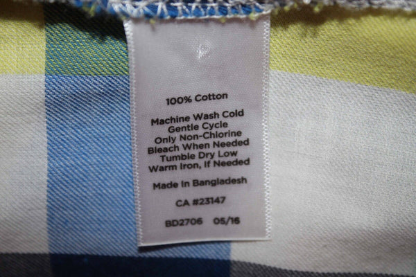 Talbots Sz L Blue Yellow White Multi Checks Button Up 100% Cotton Shirt