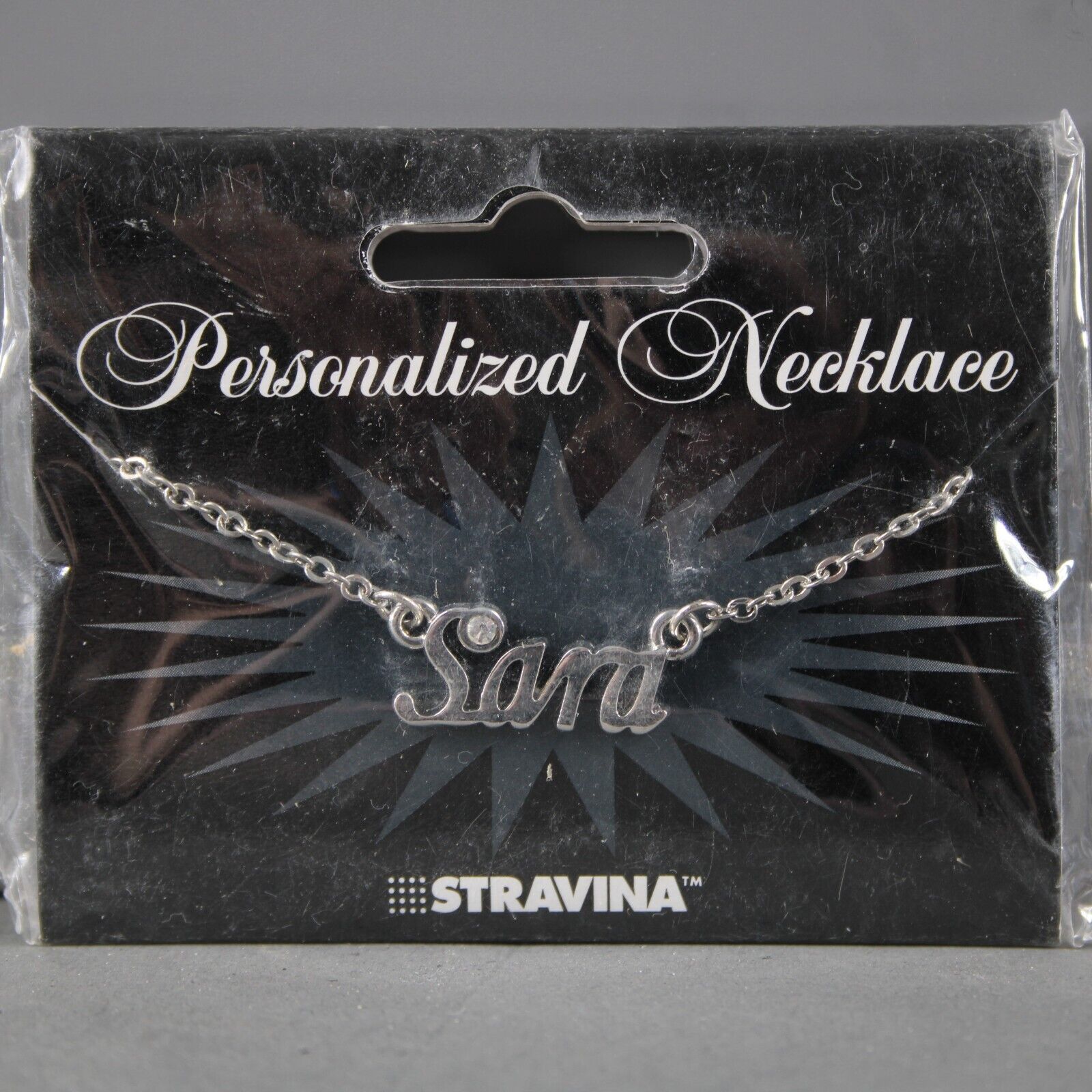 SARA NEW Name Silvertone Rhinestone 14.5" w 4.5" Multi Ring Ext Necklace