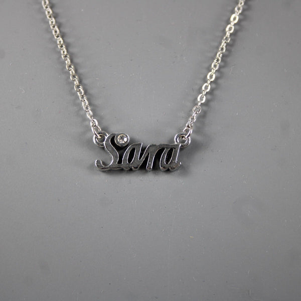 SARA NEW Name Silvertone Rhinestone 14.5" w 4.5" Multi Ring Ext Necklace