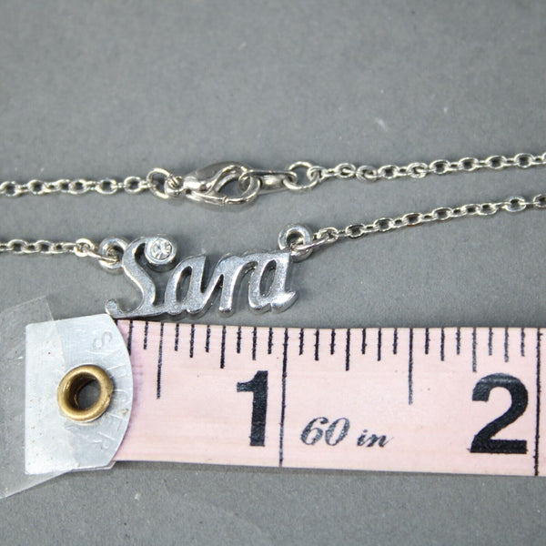 SARA NEW Name Silvertone Rhinestone 14.5" w 4.5" Multi Ring Ext Necklace