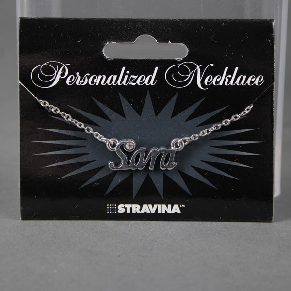SARA NEW Name Silvertone Rhinestone 14.5" w 4.5" Multi Ring Ext Necklace