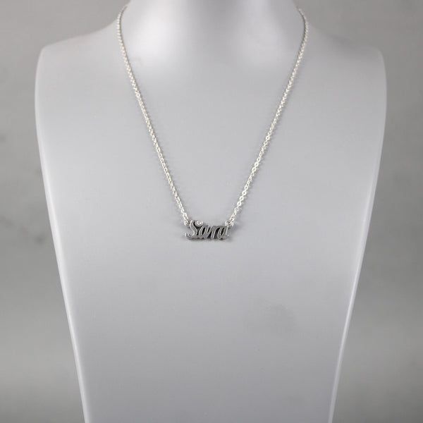 SARA NEW Name Silvertone Rhinestone 14.5" w 4.5" Multi Ring Ext Necklace