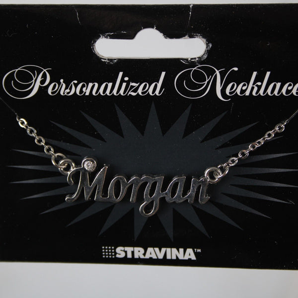 MORGAN NEW Name Silvertone Rhinestone 14.5" w 4.5" Multi Ring Extender Necklace