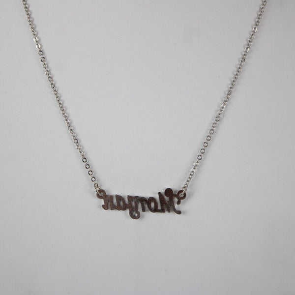 MORGAN NEW Name Silvertone Rhinestone 14.5" w 4.5" Multi Ring Extender Necklace
