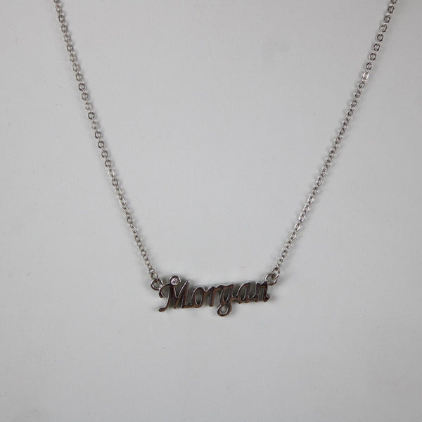 MORGAN NEW Name Silvertone Rhinestone 14.5" w 4.5" Multi Ring Extender Necklace