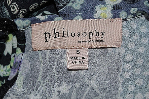 Philosophy Sz S Navy Green Lavender Multi 100% Polyester Bell Sleeve Top