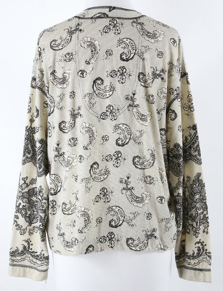 Carole Little Sz S Ivory Black Faux Lace Beaded Sequin All Cotton Cardigan