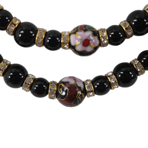 Heidi Daus Necklace Black Onyx Bead Strand Floral Bead 18" Necklace