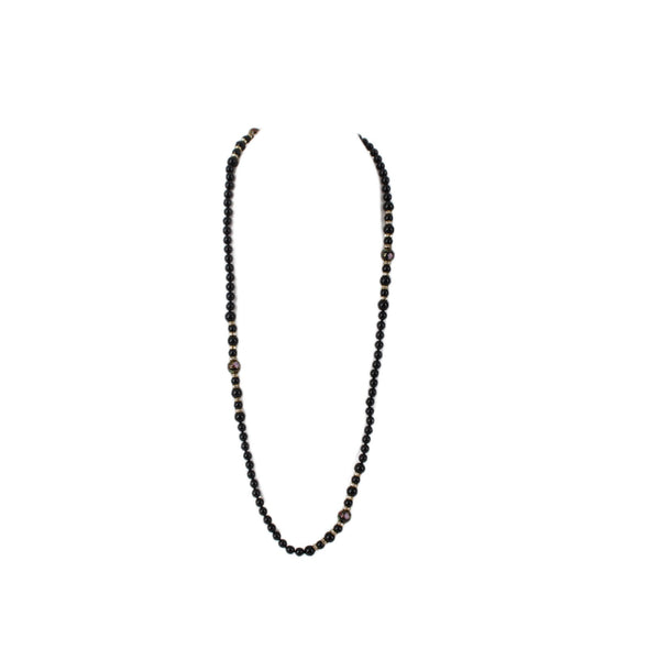 Heidi Daus Necklace Black Onyx Bead Strand Floral Bead 18" Necklace
