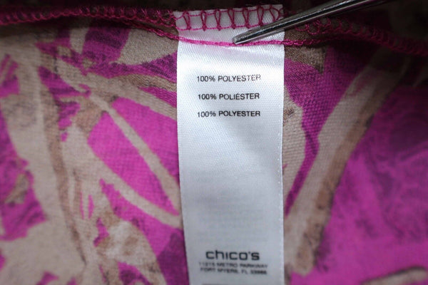 Chicos Sz 0 Purple Fuchsia Brown Animal Print Button Down Poly Chiffon Top