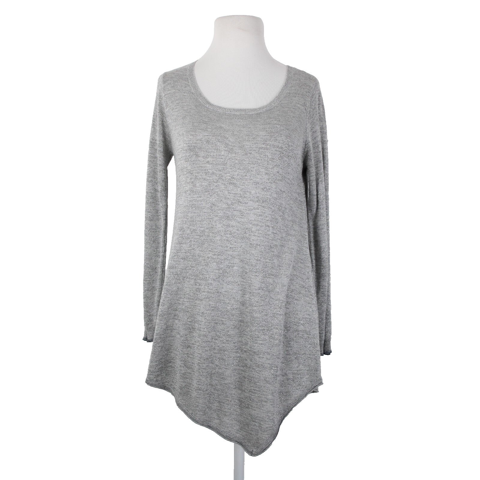 Joie Sz S Gray Silver Metallic Asymmetrical Round Neck Rayon Polyester Top