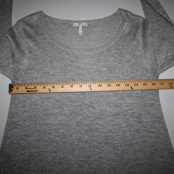 Joie Sz S Gray Silver Metallic Asymmetrical Round Neck Rayon Polyester Top