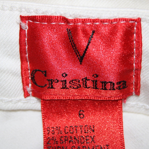 Cristina V Sz 6 x 28 White Faux Pearls Skinny Cotton Spandex AS IS Pant