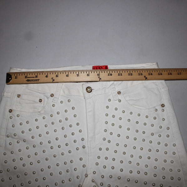 Cristina V Sz 6 x 28 White Faux Pearls Skinny Cotton Spandex AS IS Pant