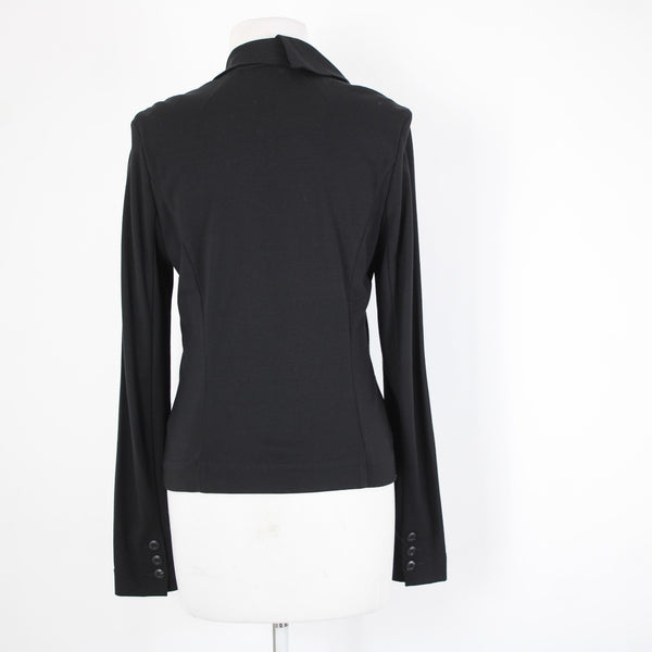 Cabi Sz S Black Button Ruffle Collar Pockets Unlined Rayon Nylon Blazer Jacket