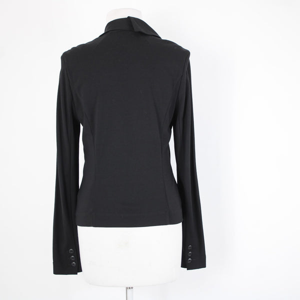 Cabi Sz S Black Button Ruffle Collar Pockets Unlined Rayon Nylon Blazer Jacket