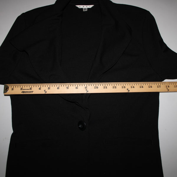 Cabi Sz S Black Button Ruffle Collar Pockets Unlined Rayon Nylon Blazer Jacket