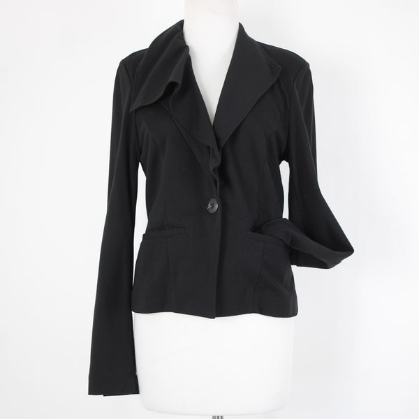 Cabi Sz S Black Button Ruffle Collar Pockets Unlined Rayon Nylon Blazer Jacket