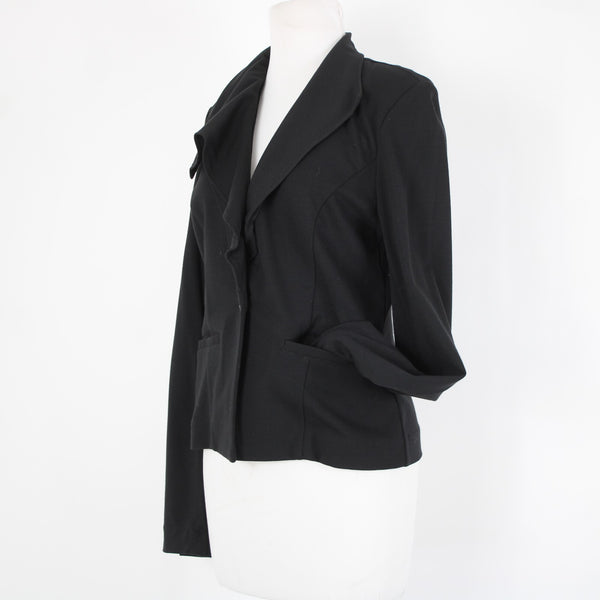 Cabi Sz S Black Button Ruffle Collar Pockets Unlined Rayon Nylon Blazer Jacket