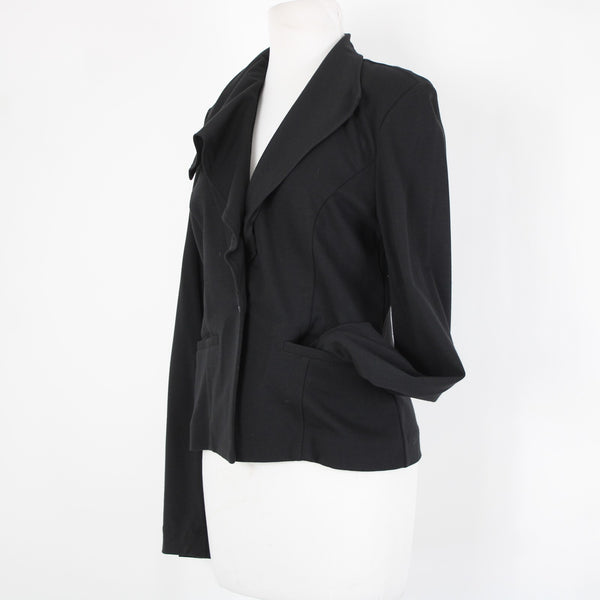 Cabi Sz S Black Button Ruffle Collar Pockets Unlined Rayon Nylon Blazer Jacket