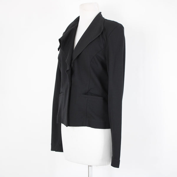 Cabi Sz S Black Button Ruffle Collar Pockets Unlined Rayon Nylon Blazer Jacket