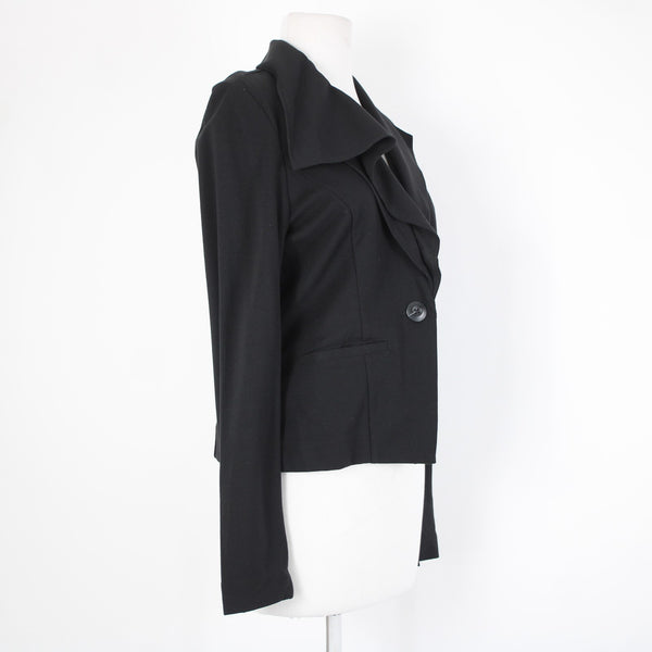 Cabi Sz S Black Button Ruffle Collar Pockets Unlined Rayon Nylon Blazer Jacket