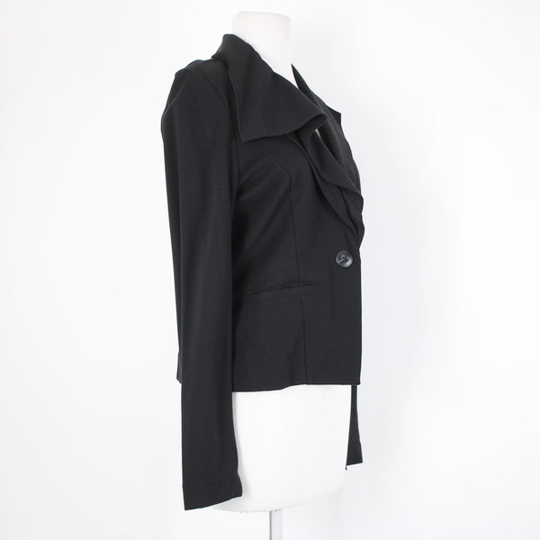 Cabi Sz S Black Button Ruffle Collar Pockets Unlined Rayon Nylon Blazer Jacket
