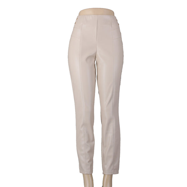 Marc New York Pant Sz M x 28 Cream Faux Leather Pull On 100% Polyurethane Pant