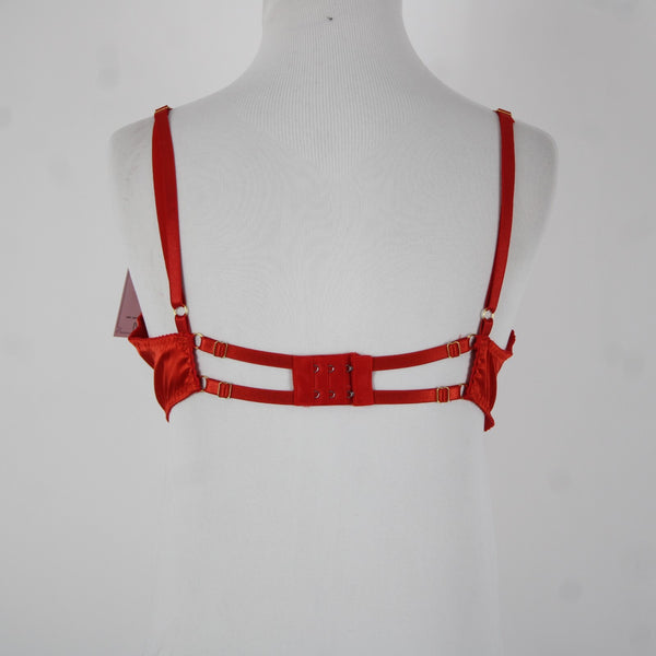Empress Mimi NEW Sz M Red Cream Lace Polyamide Elastane Bralette