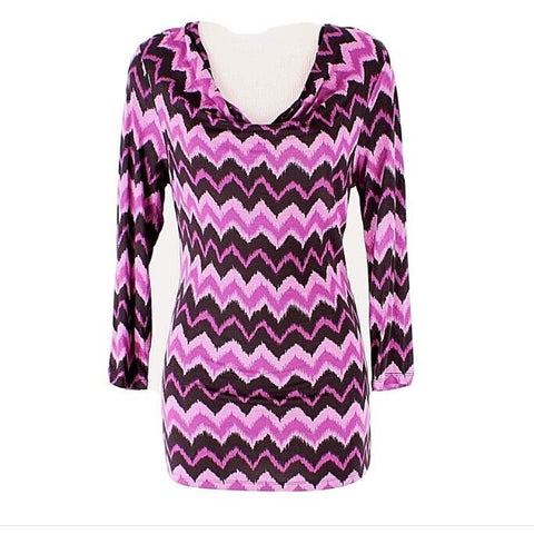 INC Sz M Purple Black Cowl Neck Zig Zag 100% Rayon Top