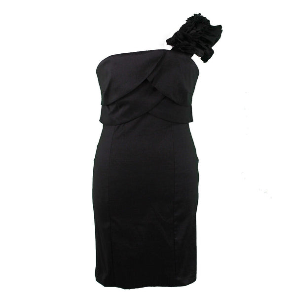 Snap NEW Sz 14W Black Lined One Shoulder Ruffle Bodycon Polyester Nylon Dress