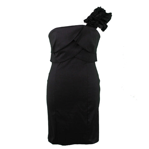 Snap NEW Sz 14W Black Lined One Shoulder Ruffle Bodycon Polyester Nylon Dress