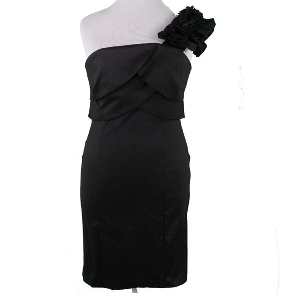 Snap NEW Sz 14W Black Lined One Shoulder Ruffle Bodycon Polyester Nylon Dress