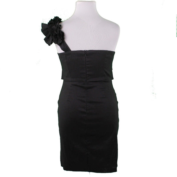 Snap NEW Sz 14W Black Lined One Shoulder Ruffle Bodycon Polyester Nylon Dress