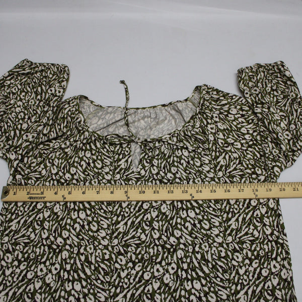 Garnet Hill Sz S Olive Green Brown Cream Tencel Spandex Blend Peasant Top