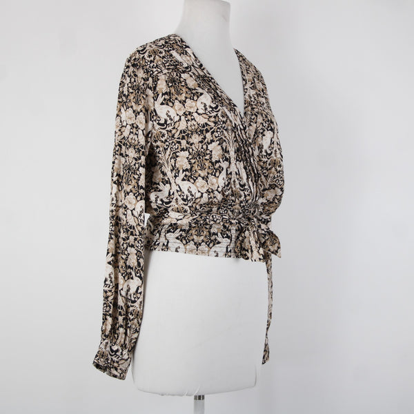 Anthropologie NEW $80 Sz S Brown Black White V Neck Bunnies Birds 100% Poly Top