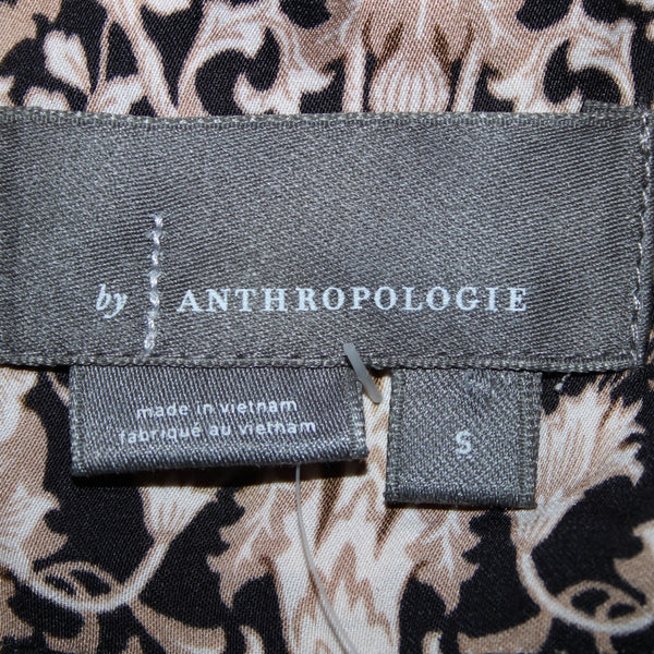 Anthropologie NEW $80 Sz S Brown Black White V Neck Bunnies Birds 100% Poly Top