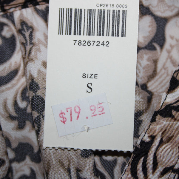 Anthropologie NEW $80 Sz S Brown Black White V Neck Bunnies Birds 100% Poly Top