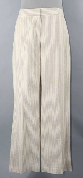 Liz Claiborne NEW $69 Audra Sz 12 x 32 Tan Cream 100% Cotton Striped Pant
