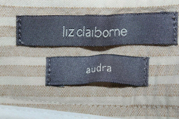Liz Claiborne NEW $69 Audra Sz 12 x 32 Tan Cream 100% Cotton Striped Pant
