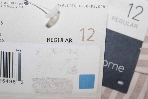 Liz Claiborne NEW $69 Audra Sz 12 x 32 Tan Cream 100% Cotton Striped Pant