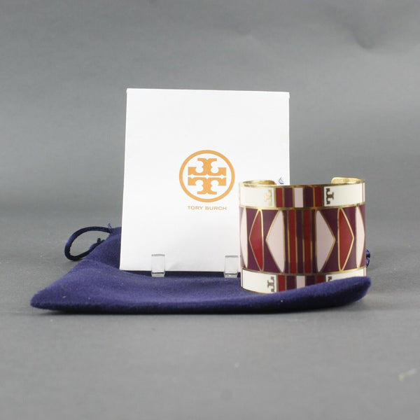 Tory Burch Goldtone Purple Burgundy Pink Cuff Bracelet