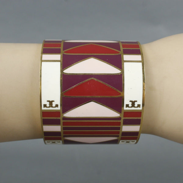 Tory Burch Goldtone Purple Burgundy Pink Cuff Bracelet