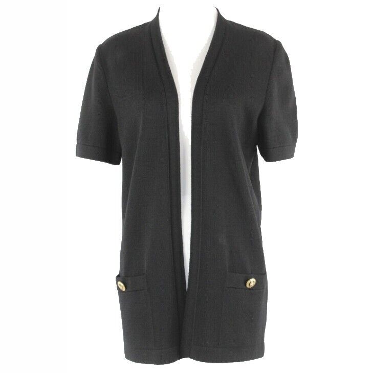 St John Basics Sz S Black Open Front Santana Knit 2 Pocket Sweater Jacket